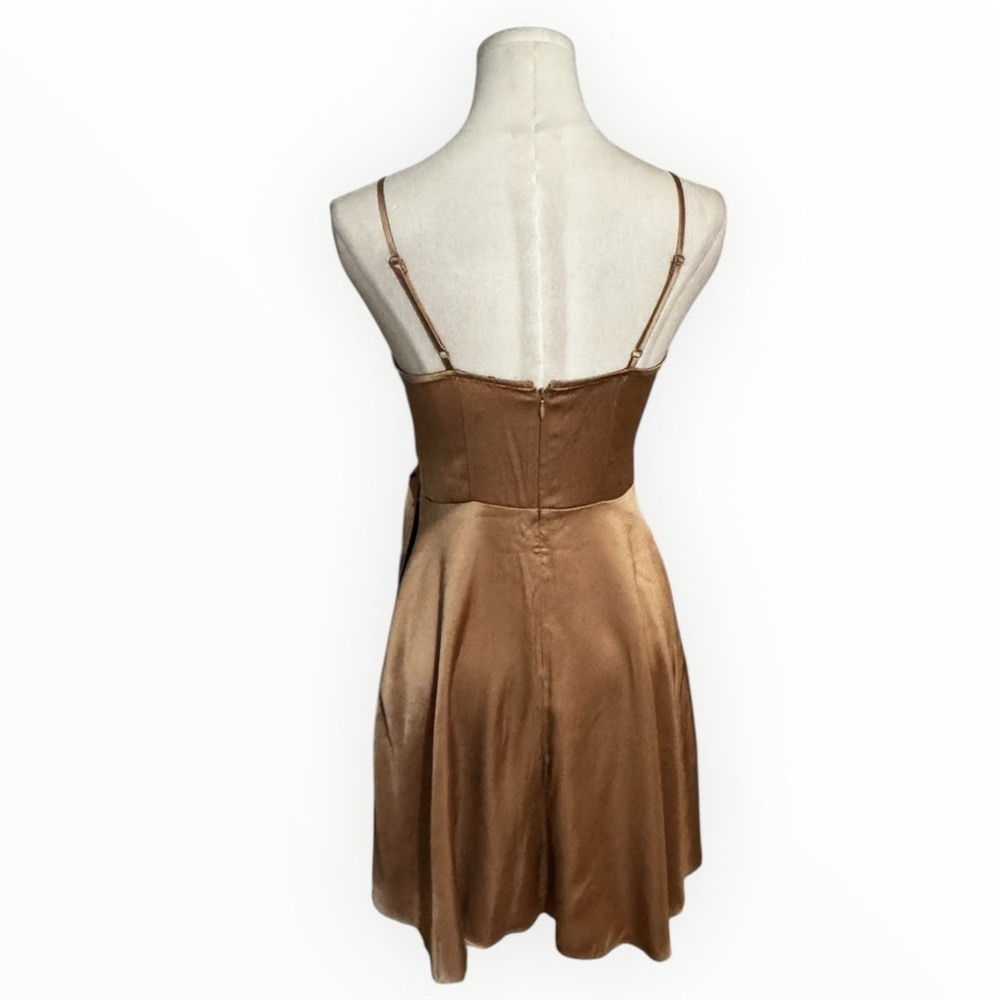 Express Gold Brown Satin Tie-Waist Mini Dress Sundress Resortwear Vacation XS - Picture 5 of 8